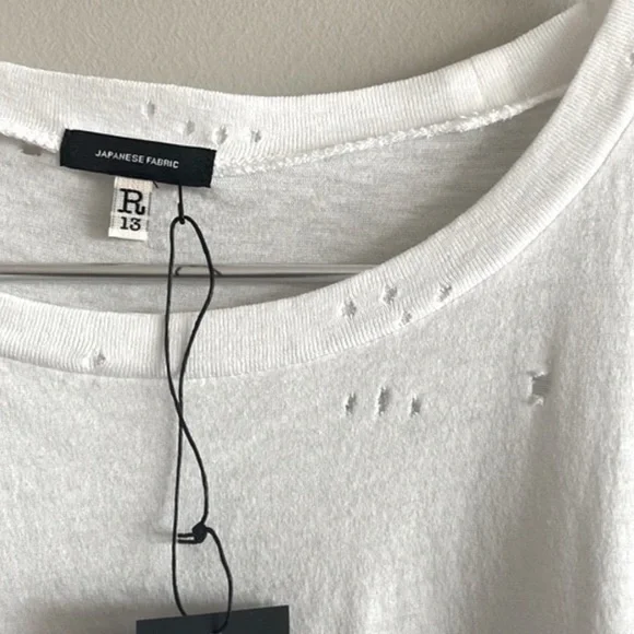 R13 White Distressed Flutter Sleeve T-Shirt XS